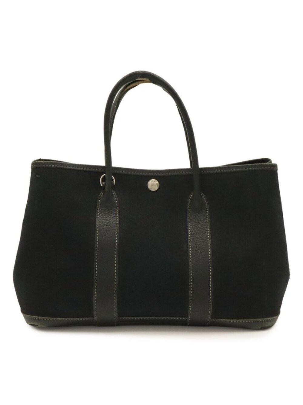 Hermes Garden Party TPM Tote Bag Toile Officier Leather Black